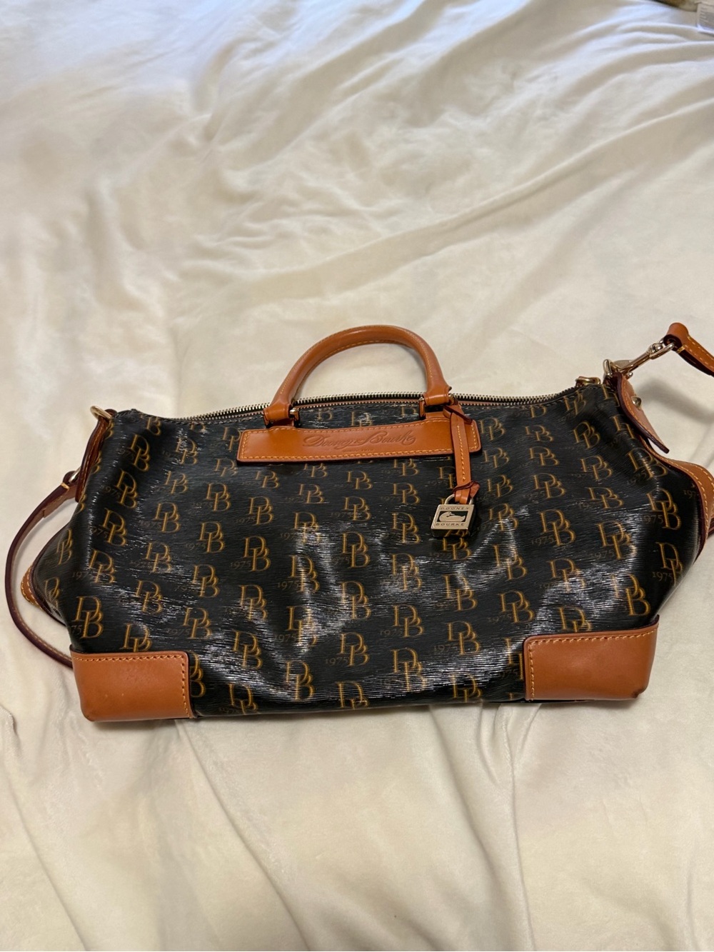 Dooney & Bourke Vanessa 1975 Signature Satchel with Tan Leather Trim